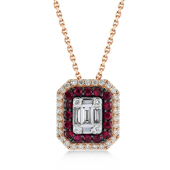 Design Rubin Baguette Diamant Halskette