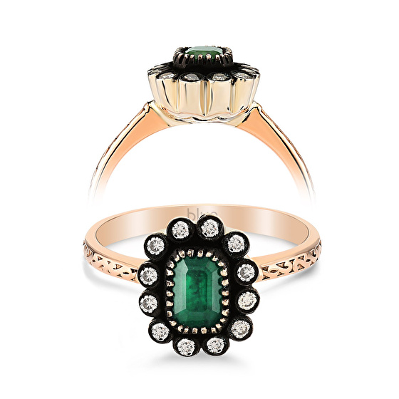 Smaragd Rose Cut Diamantring